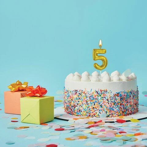 Свеча-цифра для торта "5" золотая с глиттером, 6 см, ЗОЛОТАЯ СКАЗКА,