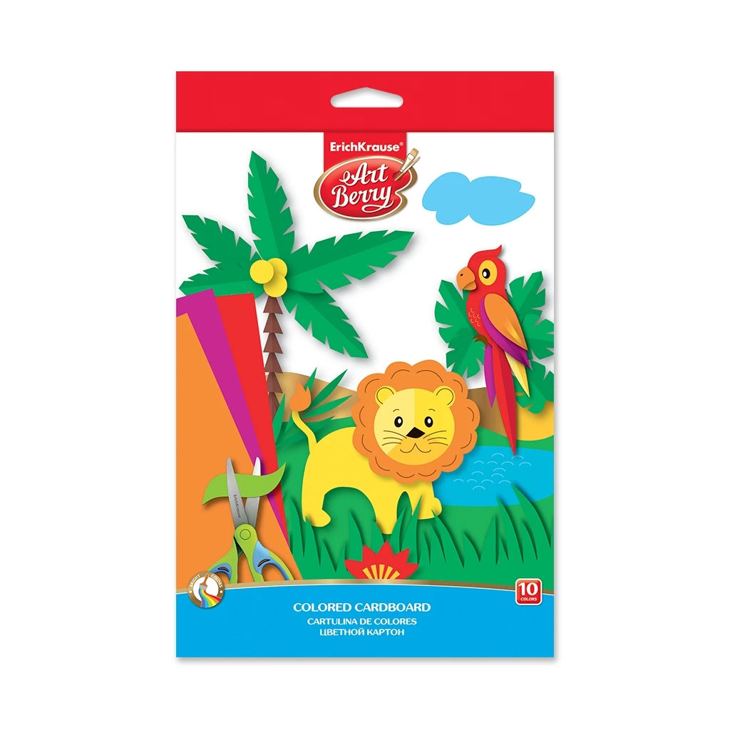 Цветной картон мелованный в папке с подвесом ArtBerry, В5, 10 листов,10 цветов,