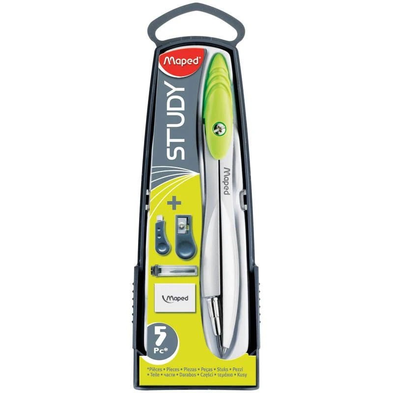 Готовальня "STUDY", 5 предметов, циркуль 120мм, пластиковый футляр: