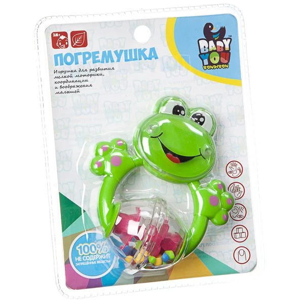 Игрушка развивающая погремушка, пластик, Лягушка, Bondibon, CRD 21,5 16,5 см,