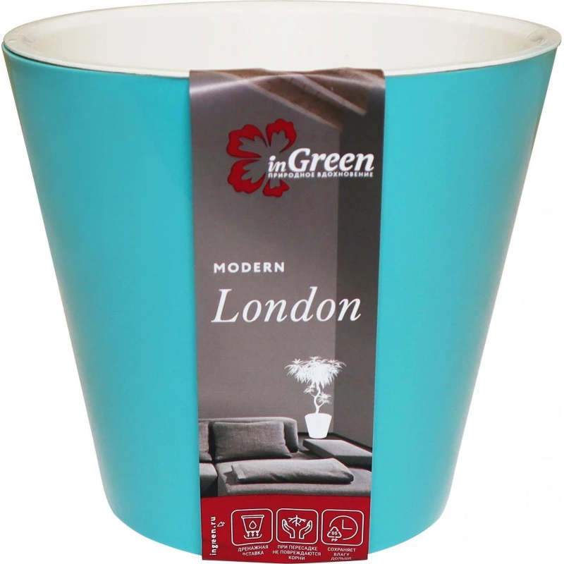Горшок для цветов London 330 мм, 16л на колесиках голубой жасмин ING6207ГЛЖ