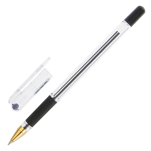 Ручка шариковая масляная с грипом MUNHWA "MC Gold", ЧЕРНАЯ, корпус
