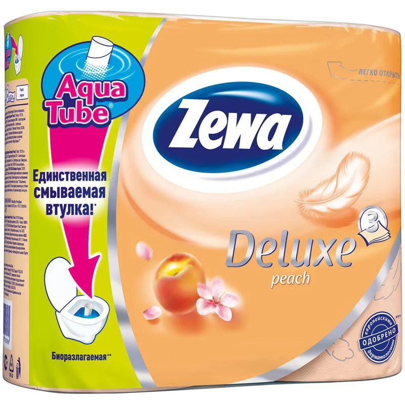 Бумага туалетная ZEWA Deluxe 3сл, 4рул/упак, персиковая: 3276 штр.: 
