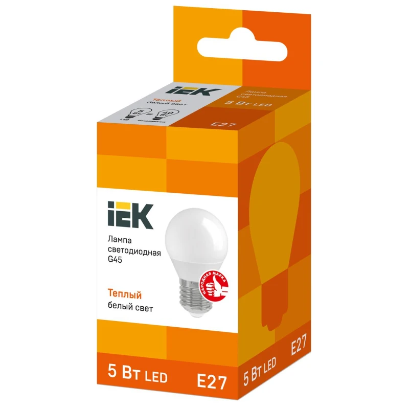 Лампа светодиодная IEK ECO G45 LLE-G45-5-230-30-E27 5Вт 3000К E27