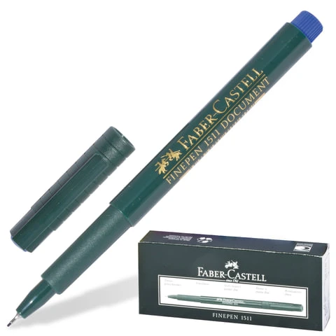 Ручка капиллярная FABER-CASTELL "Finepen 1511", СИНЯЯ, корпус зеленый,