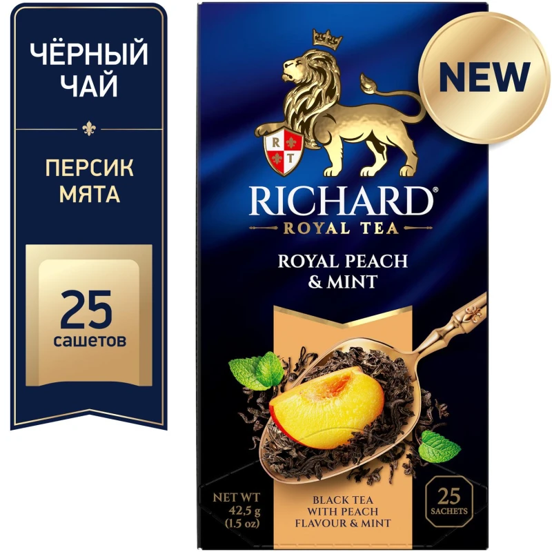 Чай Richard Royal Peach & Mint черный,ароматизированный, 25шт/уп