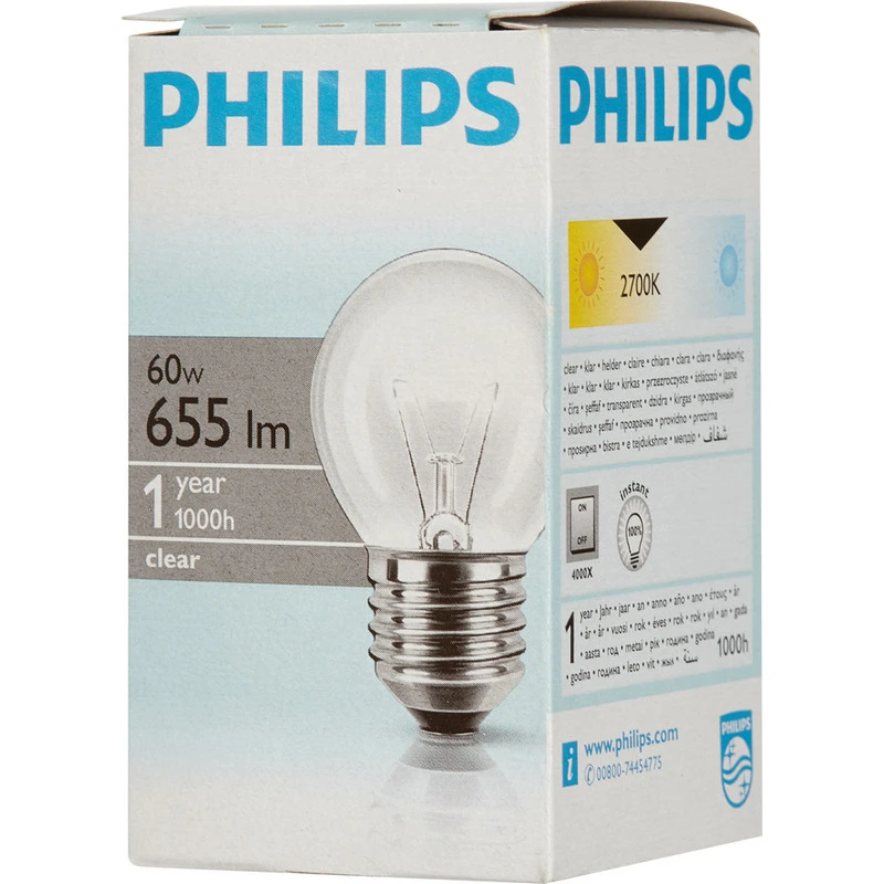 Электрическая лампа Philips шарик/прозрачная 60W E27 CL/P45 (10/100) штр. Электрическая лампа Philips шарик/прозрачная 60W E27 CL/P45 (10/100) штр.