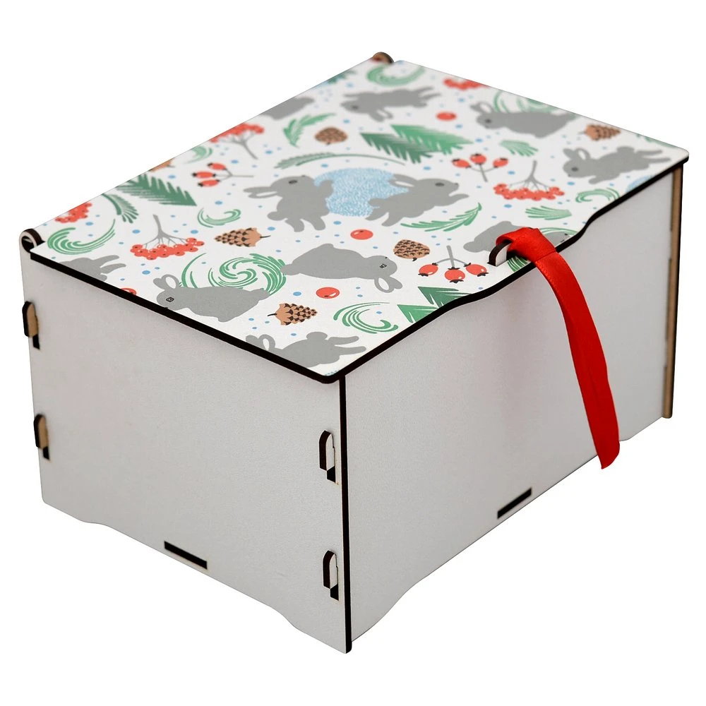 Шкатулка для чайных пакетиков и мелочей "ЗАЙЦЫ В ЕЛКАХ". Размер Шкатулка для чайных пакетиков и мелочей "ЗАЙЦЫ В ЕЛКАХ". Размер