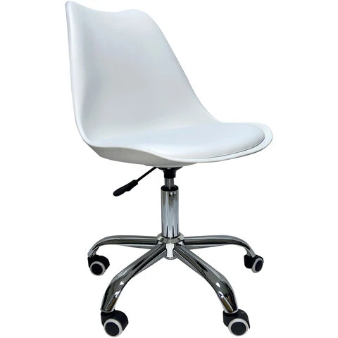 Кресло стул BRABIX "Eames MG-310 CH", хром, пластик белый, экокожа