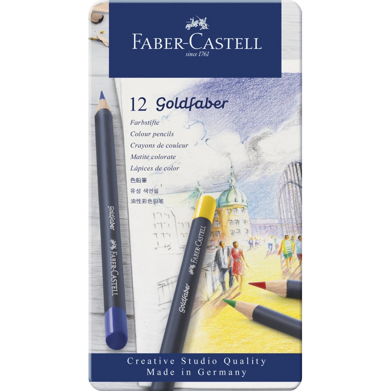 Карандаши цветные Faber-Castell Goldfaber 12цв., круглые,метал.короб,114712