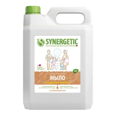 Мыло жидкое 5 л SYNERGETIC "Миндальное молочко", гипоаллергенное, Мыло жидкое 5 л SYNERGETIC "Миндальное молочко", гипоаллергенное,