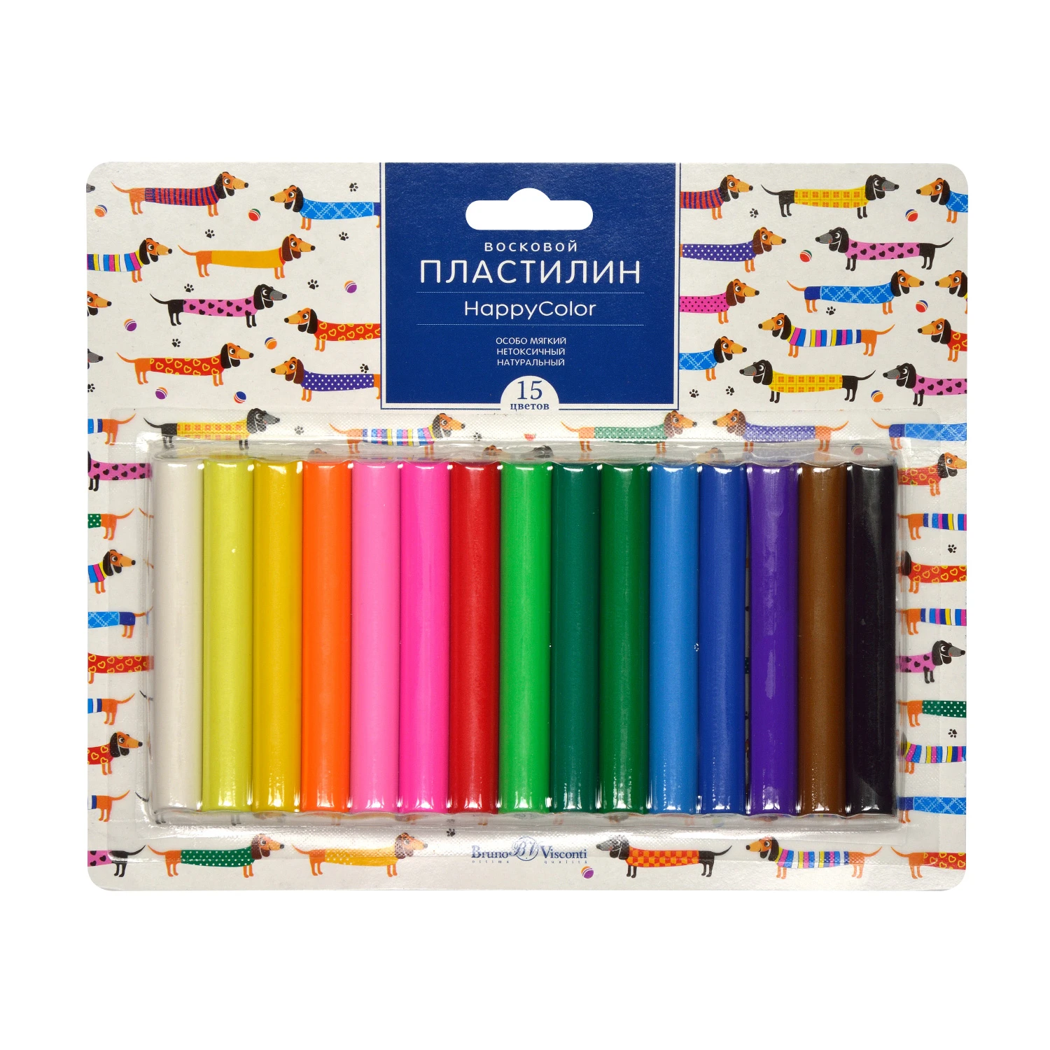 ПЛАСТИЛИН ВОСКОВОЙ "HappyColor", 15 ЦВ., 250 Г. БЛИСТЕР 4 ВИДА