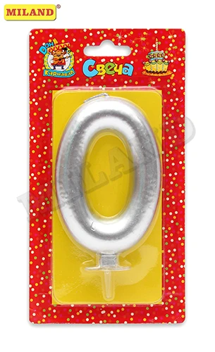 Свеча для торта Серебряный металлик (большая) Цифра 0 С-1872