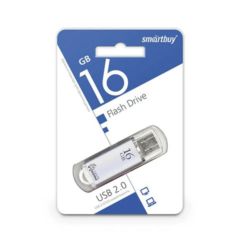 Флеш-диск 16 GB, SMARTBUY V-Cut, USB 2.0, металлический корпус, серебристый,