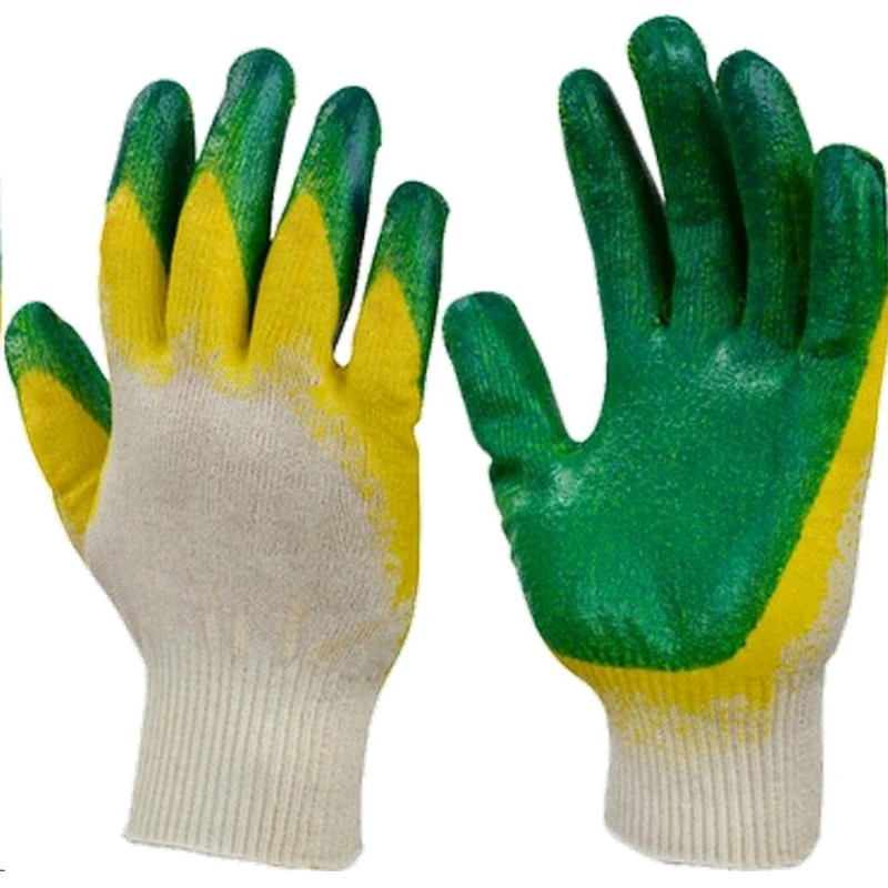 Перчатки защитные трикотажные двойной латексный облив цвет зеленый 300пар/уп