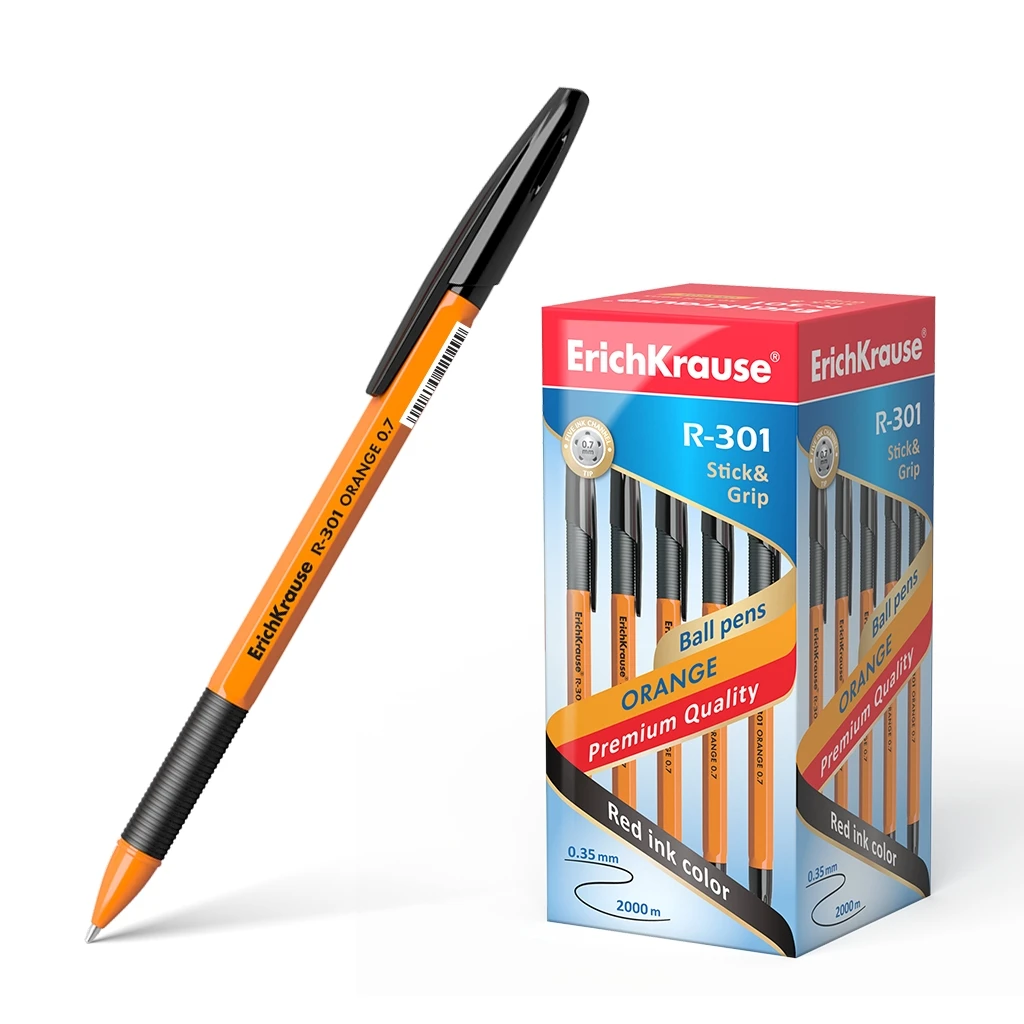 Ручка шариковая ErichKrause® R-301 Orange Stick&Grip 0.7, цвет чернил черный (в