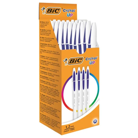 Ручка шариковая BIC "Cristal UP", СИНЯЯ, корпус белый, узел 1,2 мм,