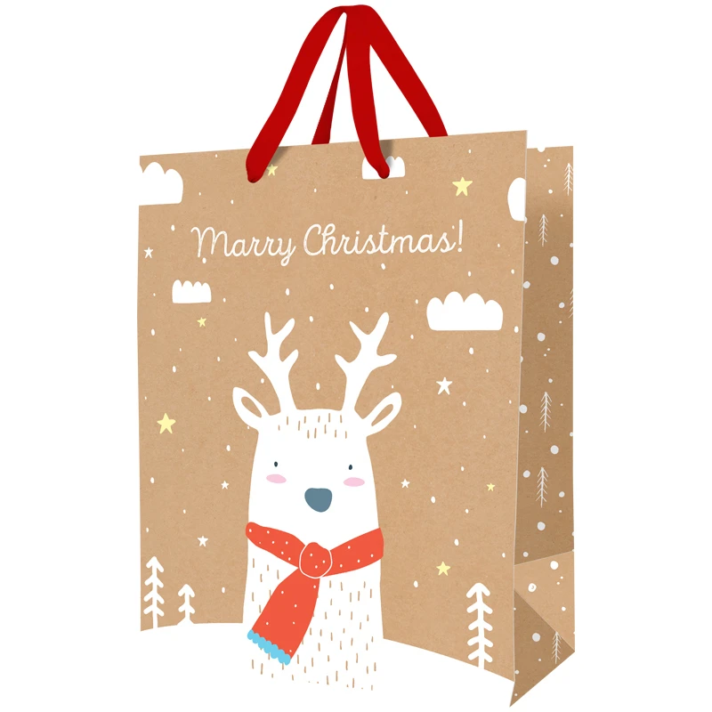 Пакет подарочный 18*23*10см MESHU "Christamas Deer", крафт