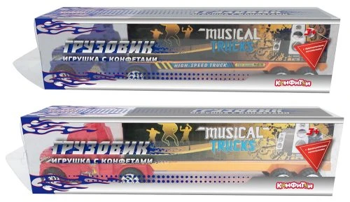 ГРУЗОВИК (фрикционный механизм) игрушка с конфетами 23 см, блок 24 штуки (3г х