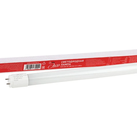 Лампа-трубка светодиодная ЭРА Эко, 10 Вт, 25000 ч, 600 мм, холодный белый, ECO
