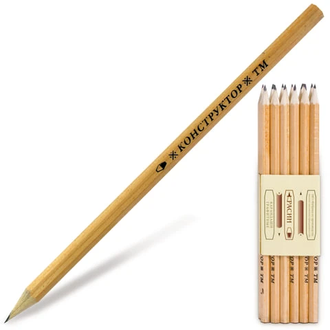 Карандаш чернографитный КРАСИН, 1 шт., "Конструктор", HB, без резинки, Карандаш чернографитный КРАСИН, 1 шт., "Конструктор", HB, без резинки,