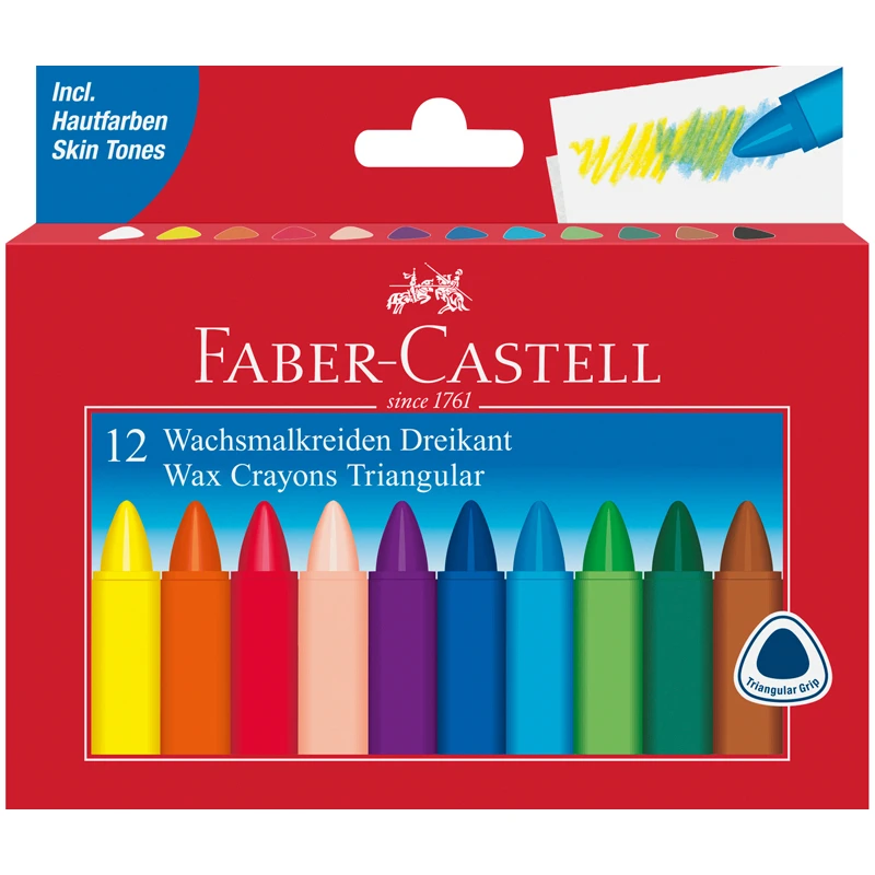 Мелки восковые Faber-Castell, 12цв., трехгранные, картон. упак.