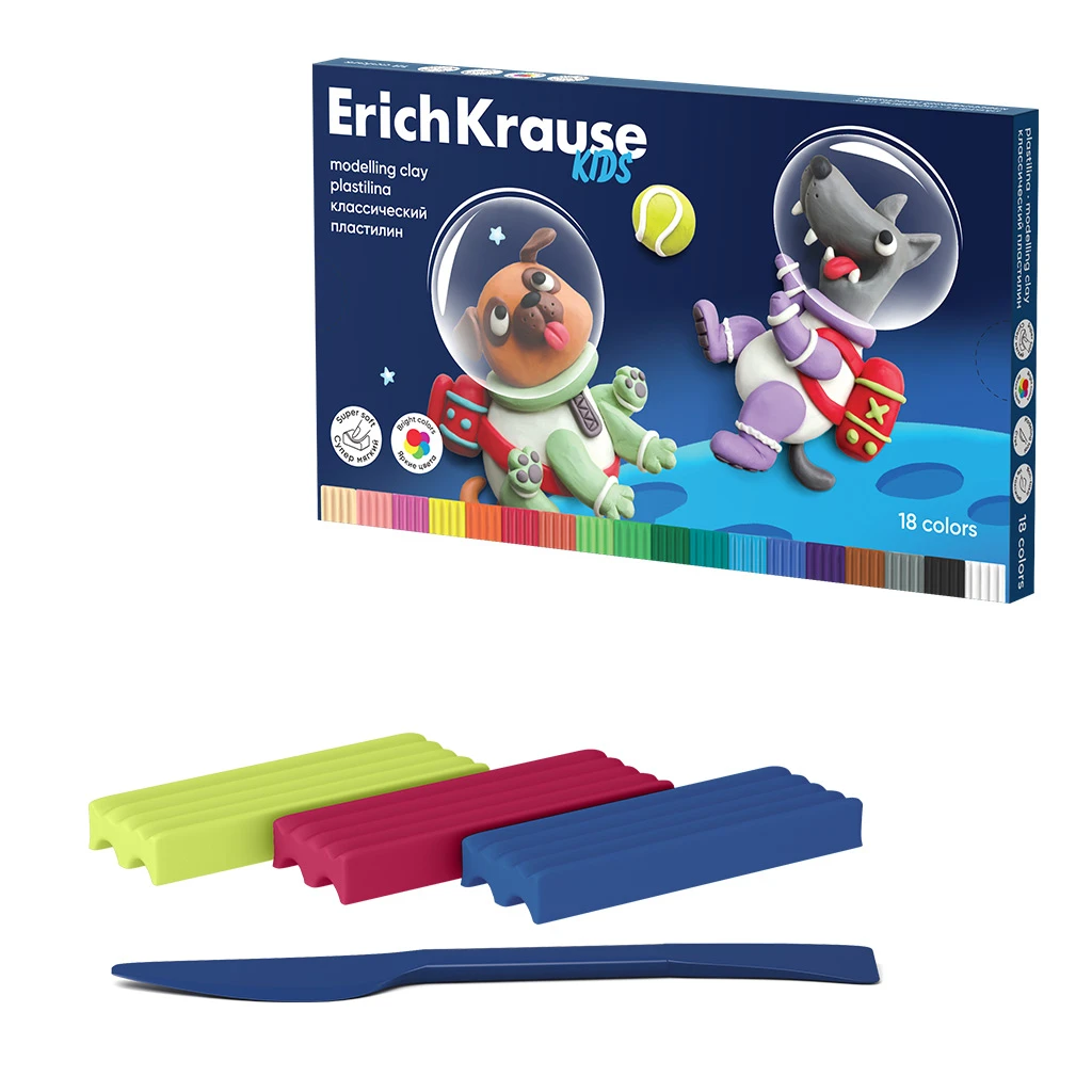 Пластилин классический Erich Krause Kids Space Animals 18 цветов со стеком, 324