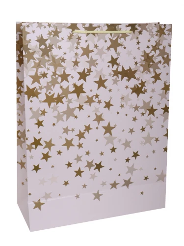 Dream cards Пакет подарочный с мат.лам. 31х42х12см (XL) Звёзды, золотые, 210 г