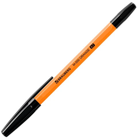 Ручка шариковая BRAUBERG "M-500 ORANGE", ЧЕРНАЯ, корпус оранжевый,