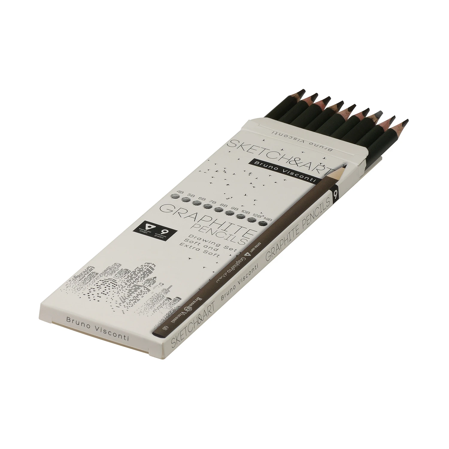 НАБОР КАРАНДАШЕЙ ЧЕРНОГРАФИТОВЫХ "SKETCH&ART" 4B-14B, 9шт. НАБОР КАРАНДАШЕЙ ЧЕРНОГРАФИТОВЫХ "SKETCH&ART" 4B-14B, 9шт.
