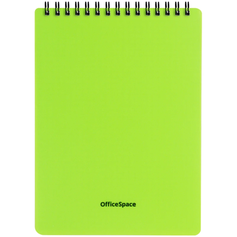 Блокнот А5 60л. на гребне OfficeSpace "Neon", салатовая пластиковая