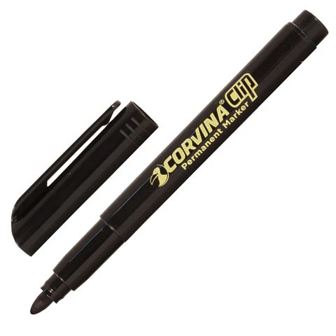 Маркер перманентный (нестираемый) CORVINA, круглый наконечник 2,5 мм, ЧЕРНЫЙ,