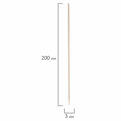 Шампуры для шашлыка PATERRA, КОМПЛЕКТ 100 шт., 200 мм, d=3 мм, бамбуковые,