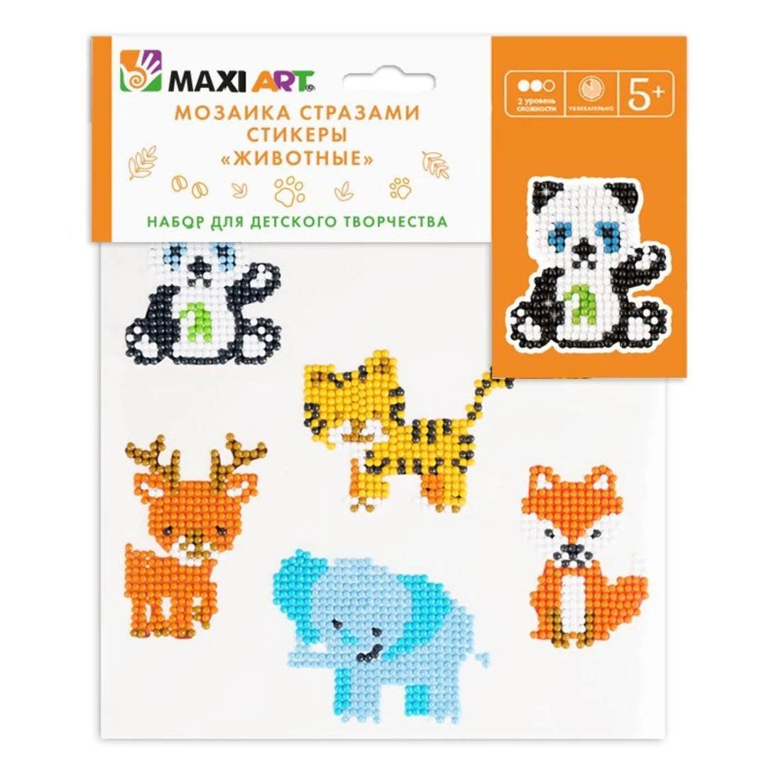 Мозаика стразами Maxi Art набор из 6 стикеров со стразами Животные 20х20 см.