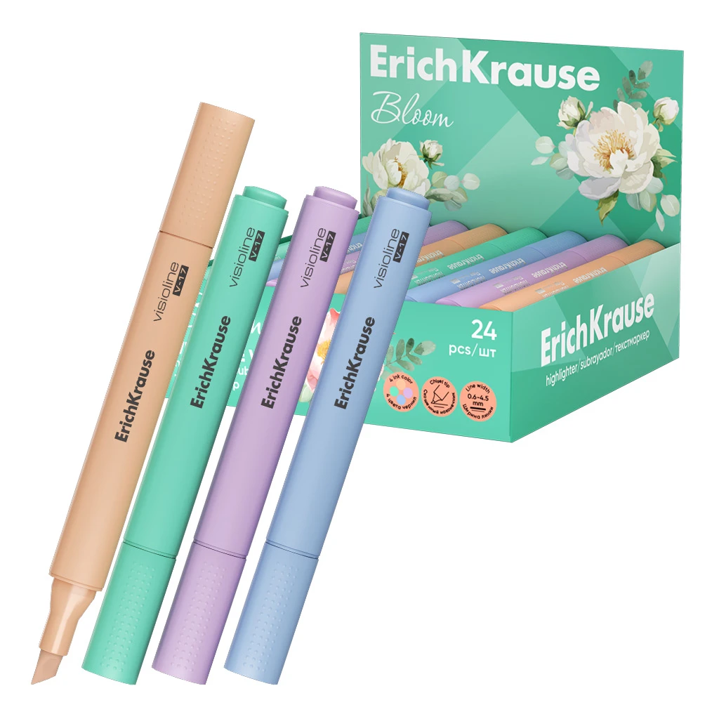 Текстмаркер Erich Krause Visioline V-17 Pastel Bloom, цвет чернил ассорти (в