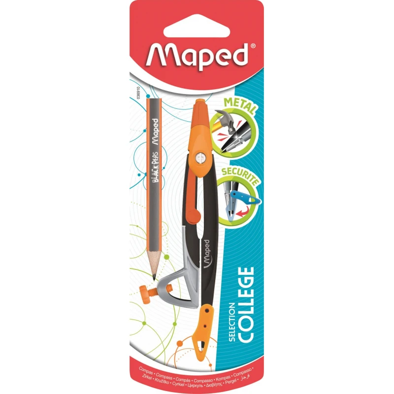 Циркуль Maped METAL OPEN, цинк. сплав,защита иглы,+ карандаш, блист.,ассорт