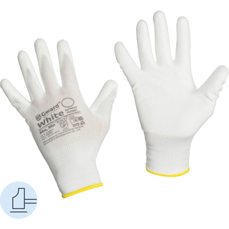 Перчатки защитные нейлон Gward White PU1001 с п/у покрытием р.9 (12 пар/уп)