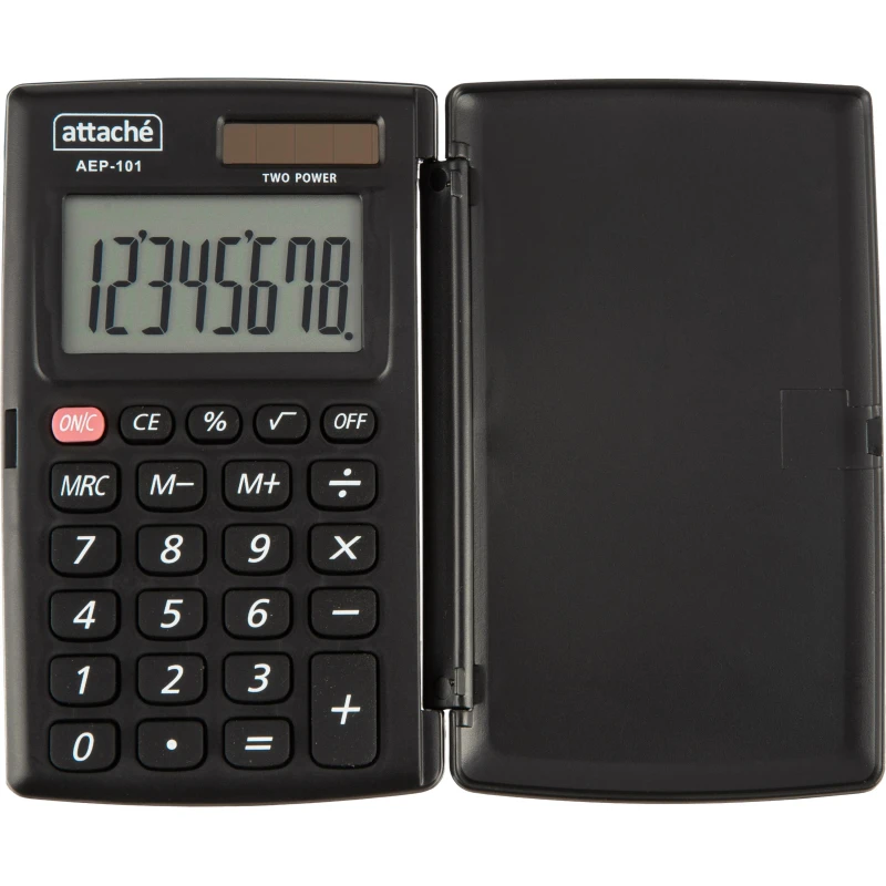 Калькулятор карманный с крышк. Attache, AEP-101, 8р, дв.пит., черный