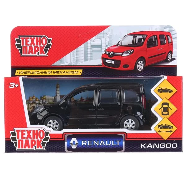 Машина металл RENAULT KANGOO длина 12 см, двери, багаж, инерц, черный, Технопарк