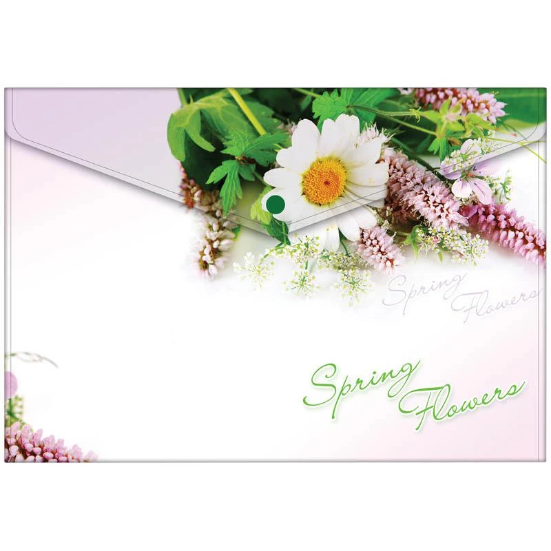 Папка-конверт на кнопке А4, "Spring Flowers", 180мкм: AKk_04031 штр.: 