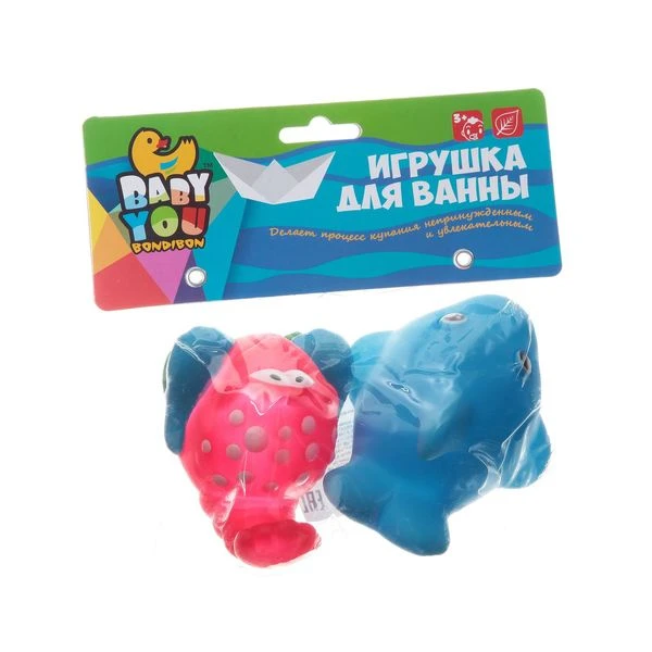 Игровой набор для купания, Bondibon, дельфин, краб, 2 шт., pvc, арт. EL1202