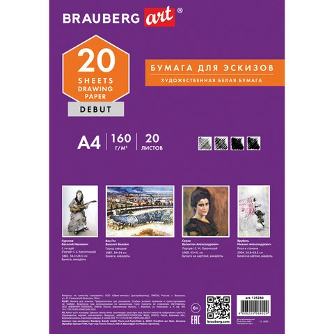 Папка для рисования А4, 20 л., 160 г/м2, BRAUBERG, 210х297 мм, "Орел",