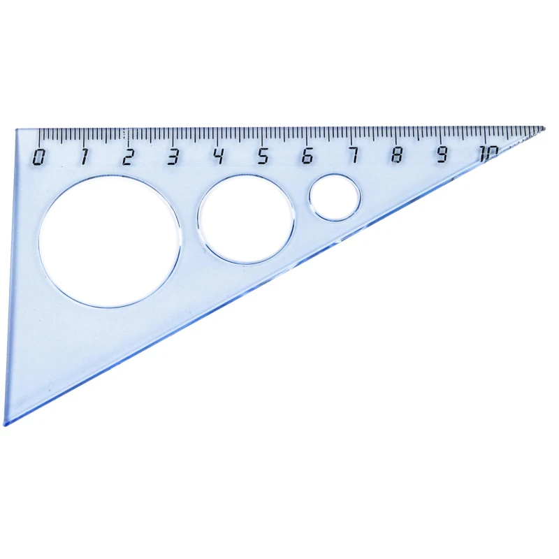 Треугольник 10см №1 School 30 градусов с окружностями прозрачный синий