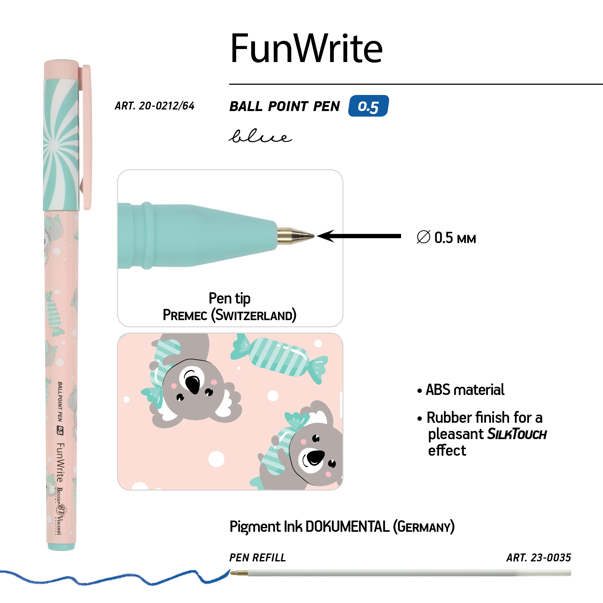 РУЧКА "FunWrite. Lolipop. Коала" ШАРИКОВАЯ, 0.5 ММ, СИНЯЯ