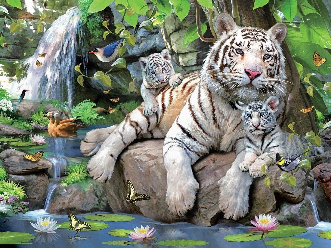 Пазл Super 3D Белые тигры Бенгалии, 100 деталей