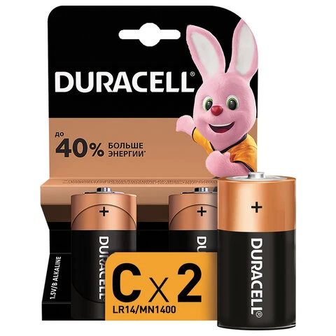 Батарейки DURACELL Basic, С (LR14, 14А), алкалиновые, КОМПЛЕКТ 2 шт., в блистере