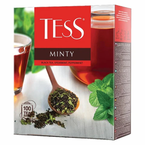 Чай TESS (Тесс) "Minty", черный с мятой, 100 пакетиков по 1,5 г,