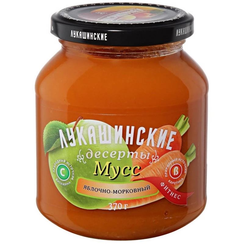 Мусс Лукашинские яблочно-морковный Фитнес, 370г