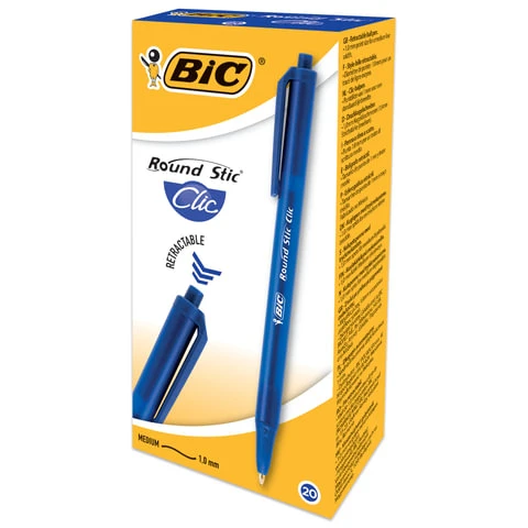 Ручка шариковая автоматическая BIC "Round Stic Clic", СИНЯЯ, корпус