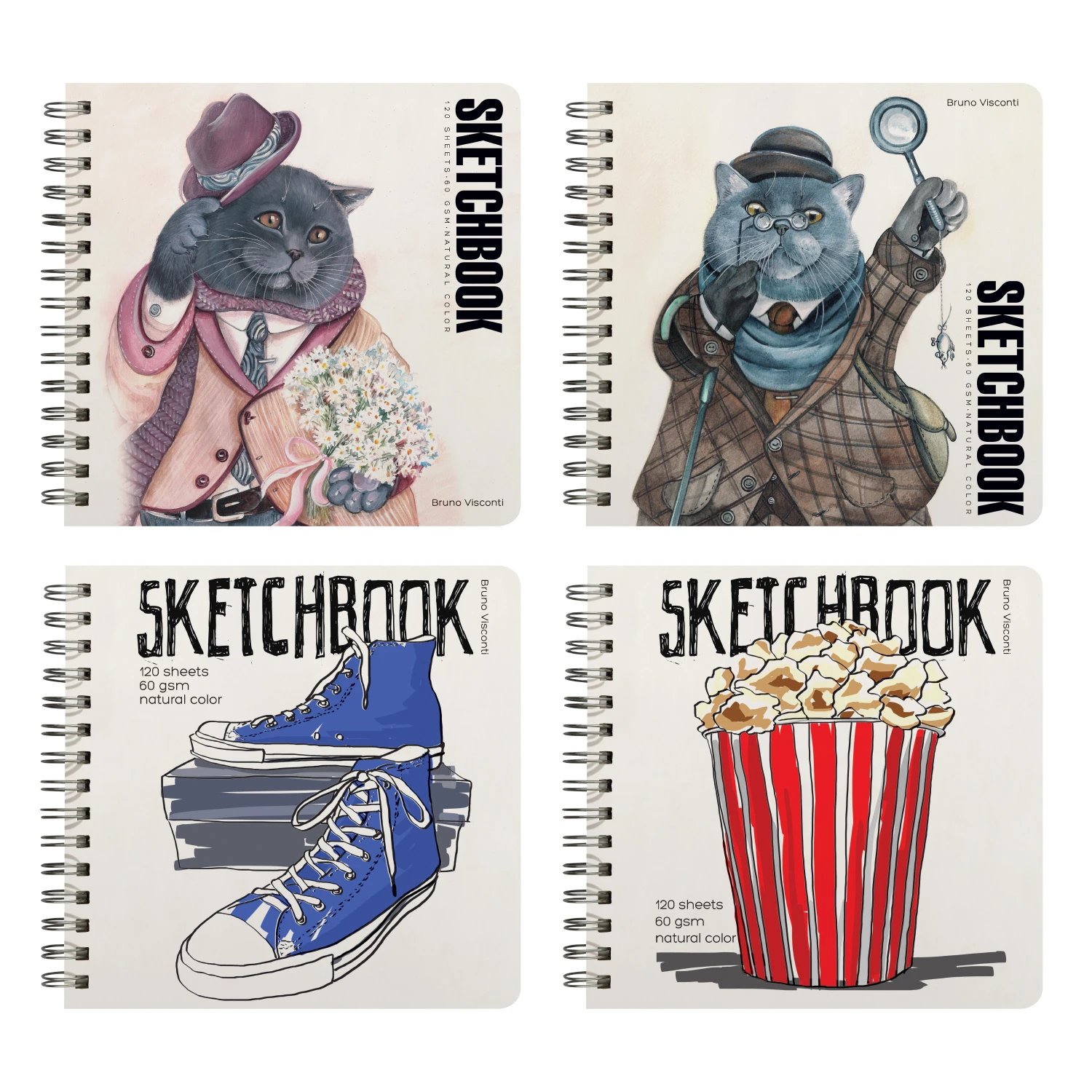 SKETCHBOOK BV, 200х205 мм, 120Л. ПУХЛАЯ 60 ГР. НА ГРЕБНЕ (4 ВИДА)